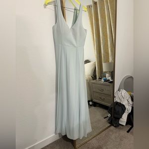 Show me your Mumu chiffon light blue bridesmaid dress